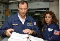 Mission commander Michael Lopez-Alegria (left) working with Ansari at the Baikonour Cosmodrome on September 14 (courtesy photo)