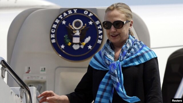 U.S. Secretary of State Hillary Clinton arrives in Singapore.