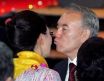 President Nazarbaev at a rally 5 December with his daughter, Dariga (epa)