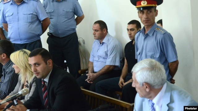 Armenia - Two of the men charged with beating to death military doctor Vahen Avetian at the start of their trial in Yerevan, 13Sept2012.