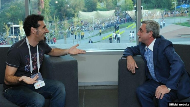 Armenia - Serzh Sarkisian, President of Armenia, meets with world known rock-star Serj Tankian, Yerevan,14Aug,2011