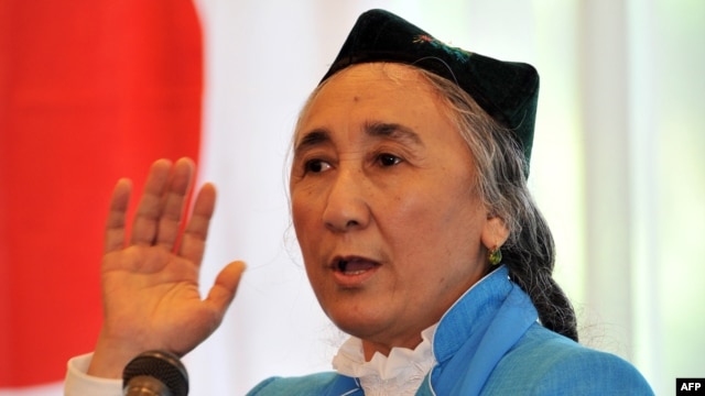 The exiled president of the World Uyghur Congress, Rebiya Kadeer, delivers the opening speech at the 4th World Uighur Congress in Tokyo on May 14.