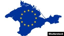 Карта Крыма в цветах флага ЕС. Иллюстративное фото.