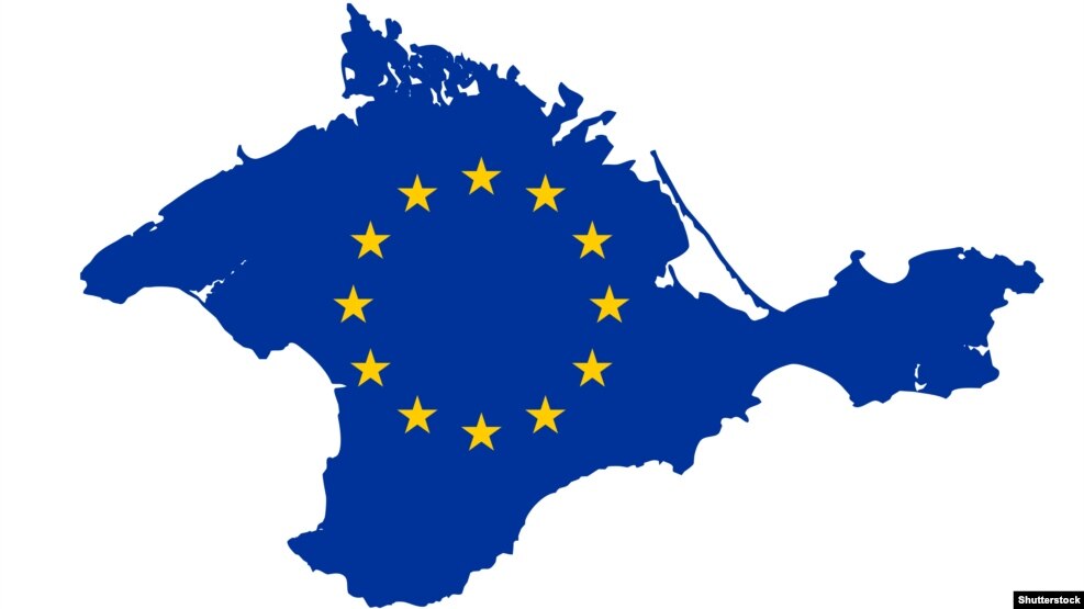 Карта Крыма в цветах флага ЕС. Иллюстративное фото.