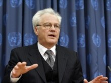 U.S./UN -- Vitaly Churkin, Russian Ambassador to UN and President of the Security Council for January, briefs journalists on the Council's work, at UN headquarters in New York, 03Jan2007