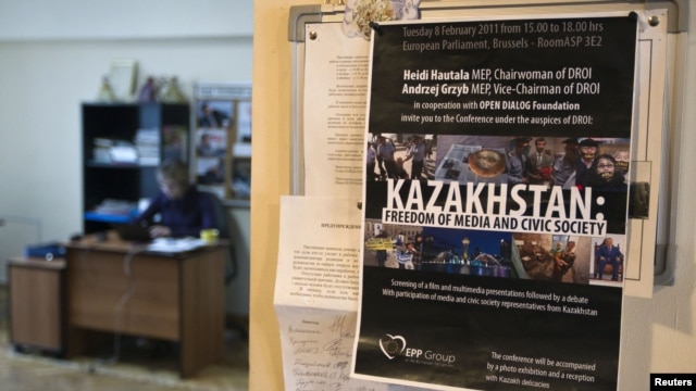 A reporter at work in the office of the "Golos respubliki" newspaper in Almaty, which was the first to face closure.