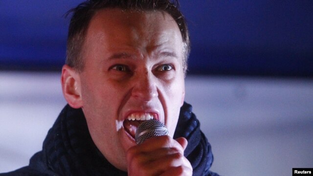 Political and social activist Aleksei Navalny speaks during an opposition protest in central Moscow on December 5.