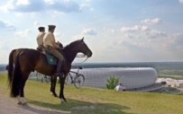 German mounted police on duty outside the Munich stadium where the open match of the 2006 World Cup was played (epa)