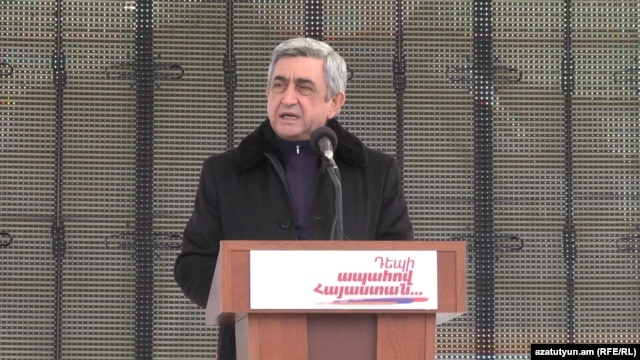 Serzh Sarkisian speaks at a rally in the Kotayk region in January.