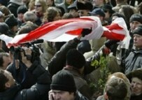 Demonstrators in Minsk on March 25 (AFP)