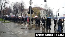Bosnian public workers march in Banja Luka on November 30.