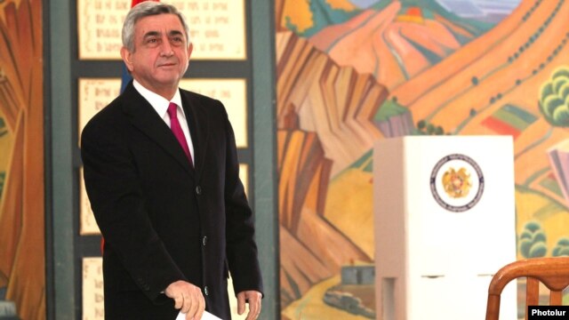 Armenia - Serzh Sarkisian, incumbent President, casts his vote at the presidential election in Armenia, Yerevan,18Feb2013