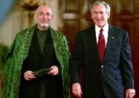 Presidents Karzai (left) and Bush on the recent visit