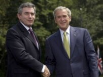 Brown (left) with Bush during today's press conference (AFP)