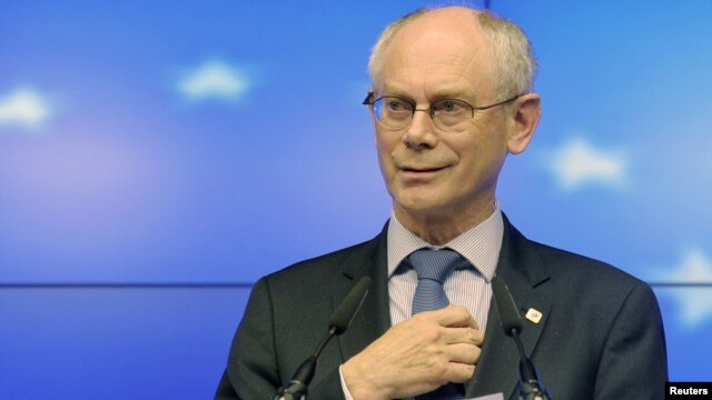 European Council President Herman Van Rompuy holds a news conference after the informal EU leaders summit in Brussels on May 23-24.
