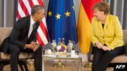 АҚШ президенті Барак Обама мен Германия канцлері Ангела Меркель. Ганновер, 24 сәуір 2016 жыл.