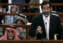 Former Iraqi President Saddam Hussein in court during an earlier session (epa)