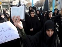 Iranian students demonstrating outside the British Embassy in Tehran today (epa)