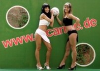 Two prostitutes appearing in a World Cup-related advertisement in Halle, Germany (epa)