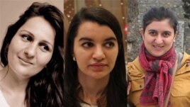 Saxlanan xanım jurnalistlər: Soldan: Aytən Fərhadova, Sevinc Vaqifqızı, İzolda Ağayeva
