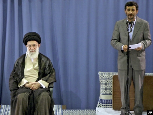Both Iranian Supreme Leader Ayatollah Ali Khamenei (left) and President Mahmud Ahmadinejad have come out with strong words in the wake of the IAEA report on Iran's nuclear activities and rumors of Israeli plans for a possible attack.