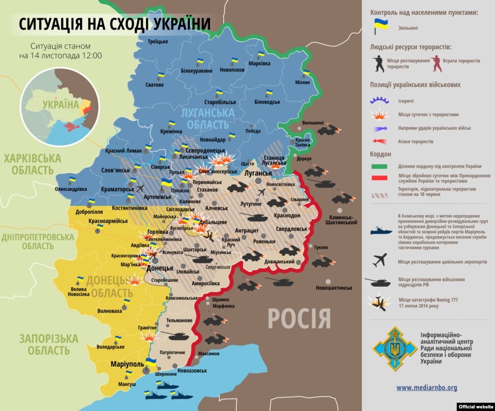 Ситуація в зоні бойових дій на Донбасі 14 листопада