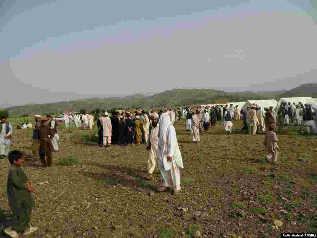 Tents are set up in the Gorbaz district of Afghanistan's Khost Province to shelter those who fled Pakistan's North Waziristan to avoid the fighting there. June 18, 2014.