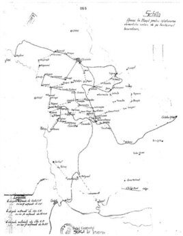 This 1941 map, titled "Annex to the plan for removal of Judaic elements from the territory of Bessarabia," shows villages with Jewish populations that were to be targeted by armed civilian teams. (Photo: U.S. Holocaust Memorial Museum, from the archives of the general staff of the Romanian army)