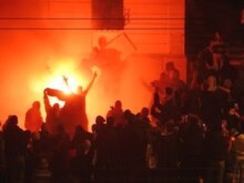 Serbia -- Serbian nationalists opposed to Kosovo's independence storm and set alight the US embassy in Belgrade, 21Feb2008