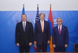 Azərbaycan prezidenti Ilham Əliyev, ABŞ dövlət katibi John Kerry və Ermənistan prezidenti Serzh Sargsyan, 5 sentyabr 2014