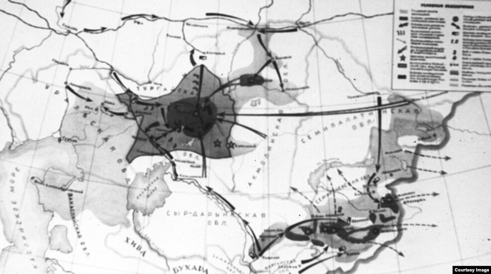 Қазақтардың 1916 жылғы ұлт-азаттық көтерілісінің картасы.
