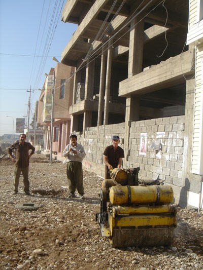 Construction workers at an apartment complex