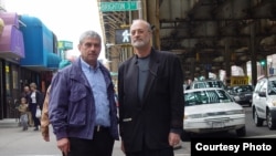 Alexandre Grant (right), a Russian emigre crime writer, stands with convicted murderer and extortionist Monya Elson at Brighton Beach in 2003.