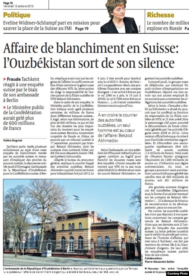 The article in "Le Temps" includes Uzbek authorities' speculation about the whereabouts of a key figure in the case.