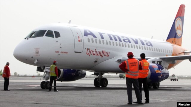 Armenia - Armavia's newly purchased Sukhoi SuperJet 100 plane at Yerevan's Zvartnots airport, 19Apr2011.