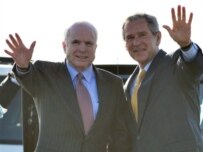 Senator John McCain (left) is distancing himself from the policies of President George W. Bush (AFP)