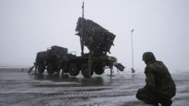 Soldiers of the German armed forces train with a Patriot missile battery.