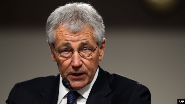 Former U.S. Senator Chuck Hagel speaks during his confirmation hearing before the Senate Armed Services Committee in Washington, D.C., in January.