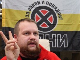 Dmitry Dyomushkin, one of the leaders of the Movement Against Illegal Immigration, at a press conference in Moscow in February
