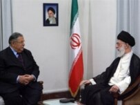 Talabani (left) meeting Khameini in Tehran (AFP)