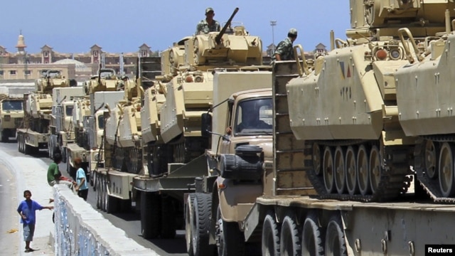 Egyptian forces prepare to deploy to the Sinai Penninsula in the city of Rafah, some 350 kilometers northeast of Cairo, on August 9.