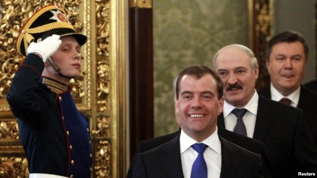 Дмитрий Медведев, Александр Лукашенко и Виктор Янукович в Москве. 19 марта 2012 г
