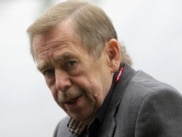 Czech Republic -- Former Czech President, dissident and playwright Vaclav Havel speaks to media during the filming of a movie based on his play "Leaving" in Ceska Skalice on 20Jul2010