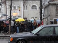 Moldovans lining up at the Romanian Embassy in Chisinau for visas last month (epa)