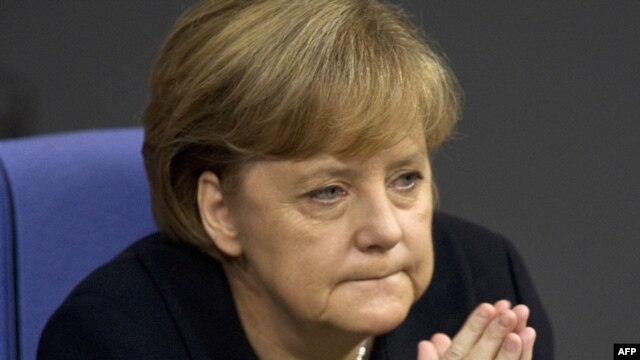 Angela Merkel nakon govora o eurozoni u njemačkon Bundestagu, 2. decembar 2011. godine.