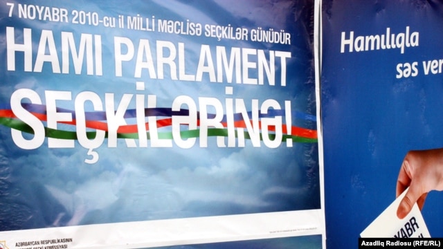 Posters for the November 7 parliamentary elections in Baku