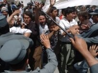 Demonstrators outside the Iranian Embassy in Kabul today (AFP)