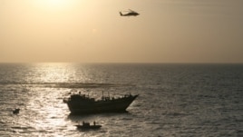 A U.S. Navy photograph of the U.S. operation to free the 13 Iranian sailors from captivity by pirates in the northern Arabian Sea on January 5.