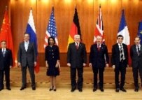 The foreign ministers of the permanent members of the UN along with Germany and the EU in Berlin today (epa)