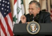 Jalal Talabani at a White House press conference today